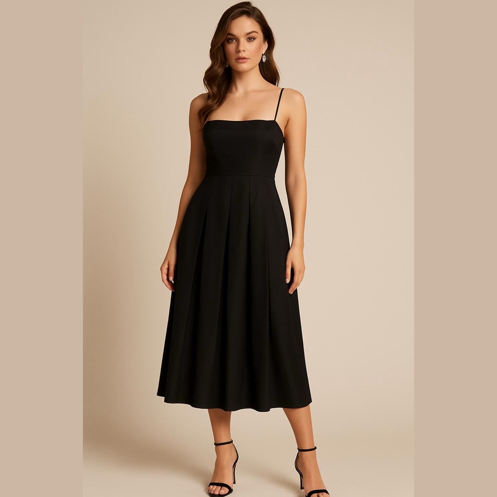 Theory Black Womens Sleeveless Pleated Midi Dress Size 12 Glam Luxury Night Out